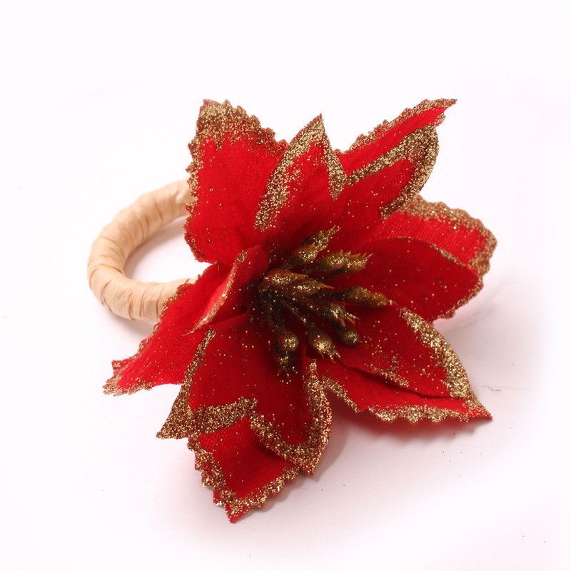 6PCS Napkin Set Red Elegant Christmas Flower Napkin for Birthday