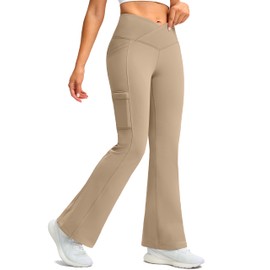 G Gradual Women's Fleece Lined Pants Water Resistant Winter Thermal Flare Leggings Hiking Snow Pants for Women 4 Pockets(Khaki 31-M)