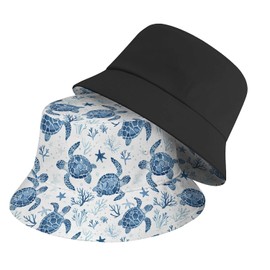 Blue Turtle Bucket Hat Beach Sun Hat Aesthetic Fishing Hat for Men Women Teens, Reversible Double-Side-Wear