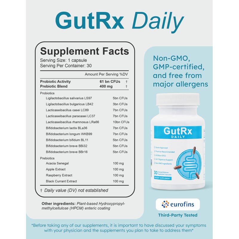 GutRx Daily Probiotics for Women & Men with Bifidobacterium Longum