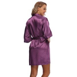 Vogue Bridal Womens Satin Robe Short Kimono Bathrobes for Women, Sleepwear with Pockets Bridesmaid Bride Wedding Robes, Purple, XX-Large