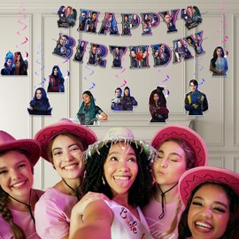 Movie Birthday Decorations, Movie Theme Happy Birthday Banner Hanging Swirls,Purple Party Supplies for Girl Boys Birthday Party, Popular Happy Birthday Decorations