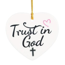 Penitue Trust in God Ceramic Heart Plaque, Inspirational Christian Wall Decor Religious Hanging Ornament for Home Office Car Jesus Goodness of God Wall Art Lord with All Your Heart for Friends Family