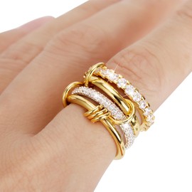 Stackable Rings for Women Statement Rings 18K Gold Plated Interlocking Ring Stack Set Non Tarnish Gold Silver Mixed Metal Cubic Zirconia CZ Connected Band Thumb Ring Size 5-11 Jewelry Gift for Women 7