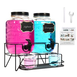 Roetell 2 Sets 1 Gallon Laundry Detergent Dispenser with Stand, Measuring Cup, Glass Laundry Detergent Containr for Laundry Room Organization
