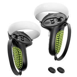 AMZDM Upgraded Controller Grips for Meta Quest 2 VR Oculus Touch Controllers Protector with Joystick Covers 1Pair Black & Green