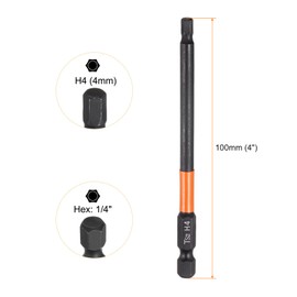HARFINGTON 5pcs H4 Hex Head Drill Bit Wrench 4mm Metric Flat Tip 1/4" Hex Shank 100mm (4") Long Magnetic Black Phosphate Hexagonal Screw Driver Socket Industrial Screwdriver Power Bits