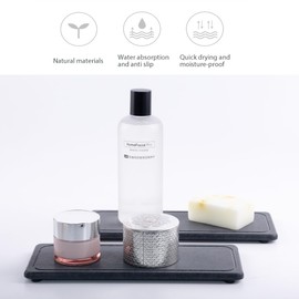 NiuYichee 2 Pcs Water Absorbing Stone Trays, Kitchen/Bathroom Sink Soap Dish, Diatomite Tray Used for Hand Soap & Cosmetic Bottles in The Modern Home, 4" W x 10.2" L, Dark Gray