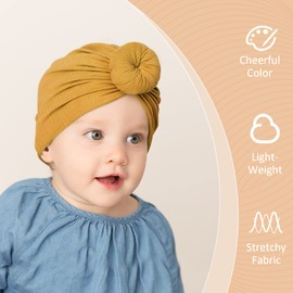 DRESHOW BQUBO 5 Pieces Bun Knot Baby Infant Beanie Baby Turban Ribbing Hats Baby Girl Soft Cute Toddler Cap