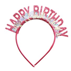 YUYUDEHM Glitter Birthday Headpiece, Cute Party Headband for Women and Girls, Birthday Party Decoration（Rose Pink）