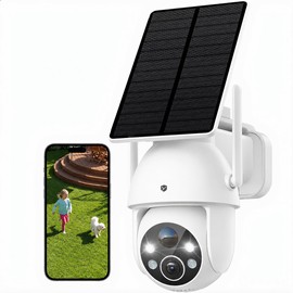 YESKAMOO Security Camera, Outdoor, Solar, 5 Million Images, 5 MP, Wireless, 360° Oscillation, No Power Supply, No Construction Required, PIR Human Body Detection, Full Color Night Vision, 18M Two-Way