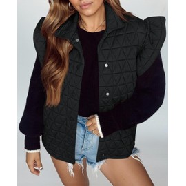 Cicy Bell Womens Ruffle Cap Sleeve Puffer Vests Quilted Trendy Button Down Padded Jackets Gilet Winter Outerwear Vest