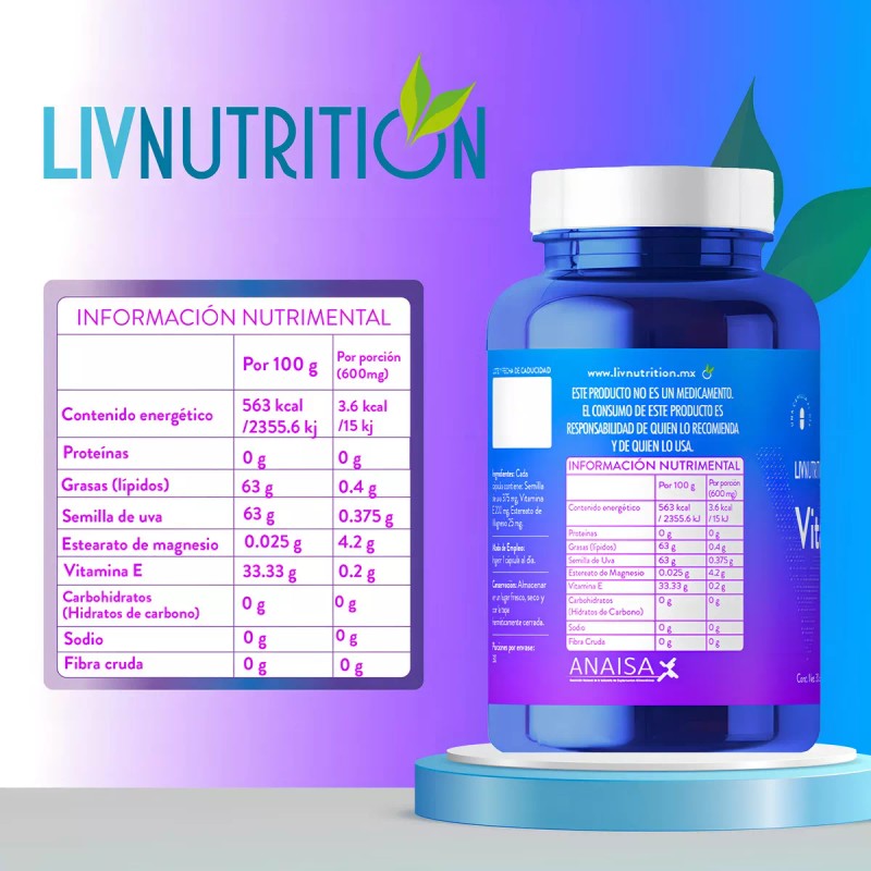 LIV NUTRITION Vitamina E 60 Cápsulas De 600 Mg -
