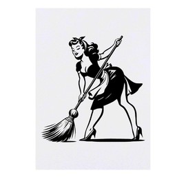 'Retro Girl Sweeping Floor' Temporary Tattoo - Water Resistant, Skin-Safe, Non-Toxic Transfer (TO00085437)