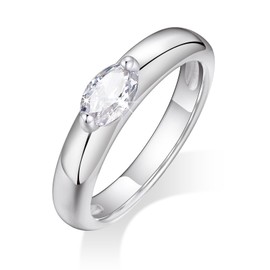 Goxygen 14K Gold Plated Chunky Statement Ring for Women, Marquise Cut Cubic Zirconia Dome Engagement Bands, Stackable Thick Rings Size 6, White Gold