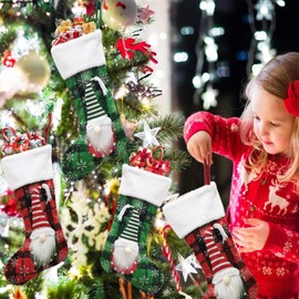 ODOOKON 2 x Christmas Stocking 42 cm Large Embroidery Santa Stocking Christmas Stockings Christmas Stocking Fireplace Christmas Socks Christmas Hanging Bags Xmas Socks Family