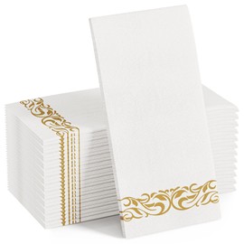 FOCUSLINE 100 Linen Feel Bathroom Napkins, Soft and Absorbent Disposable Guest Towels, Cloth-Like Paper Hand Towels Decorative Napkins for Dinners, Parties, Weddings or Events, Gold, 12" x 17"
