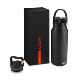 Milton 40 Oz Stainless Steel Water Bottle with Straw Lid - 2 lids included, Double Walled Vacuum insulated Thermos, 12 Hour Hot, 24 Hour Cold, Leak proof design for Sports, Gym, Ultrasip, Black
