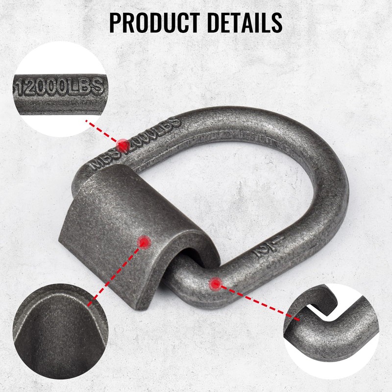 1/2" Heavy Duty Weld-On Forged D Ring with Welding Clips,