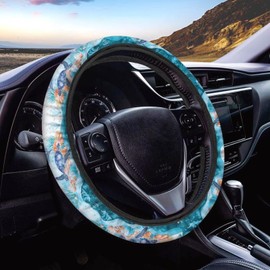 Guevoxuh Sea Turtle Coral Seashell Pattern Steering Wheel Cover Sweat Absorption Car Wheel Protector Perfectly fit for 15 inches Car Decoration Universal Fit Car SUV Van Truck