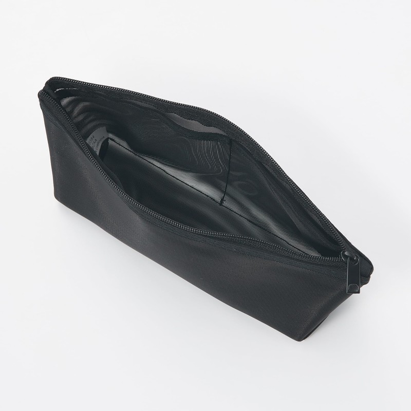 Muji NDE06A1S Nylon Mesh Pen Case with Gusset, Black, Approx.