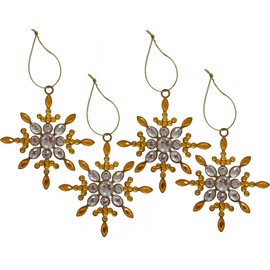 4 pcs Gold Sparkling Snowflake Christmas Ornaments-Large Christmas Tree Decoration Ornaments - Hanging Reinstone Christmas Snowflake Ornaments for Christmas Tree Winter Supplies (4, Gold)