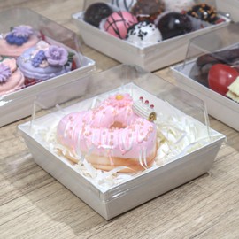 ROSPAKTEK 60Pack Bakery Boxes 4x4x2.5 Inches with Clear Lids – for Charcuterie, Chocolate Covered Strawberries, Mini Cake, Treat, Macaron, Chocolate Truffle & Party/Wedding Favors