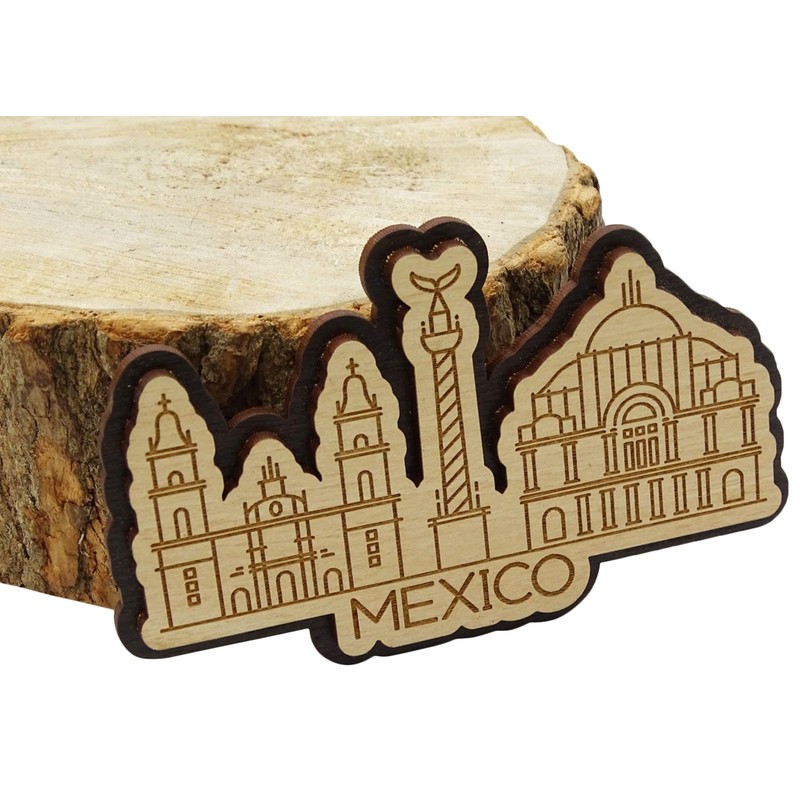 Printtoo Souvenir Engraved Wooden Multiple Monuments of Mexico Fridge Magnet