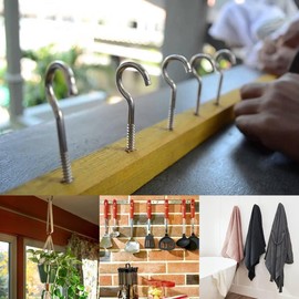 LSUWDE Screw Hooks, Pack of 10, Screw-in Hooks, Stainless Steel Hooks, Ceiling Hooks, Curtain Screws, Heavy-Duty Screw Hooks, for Hanging, 50mm