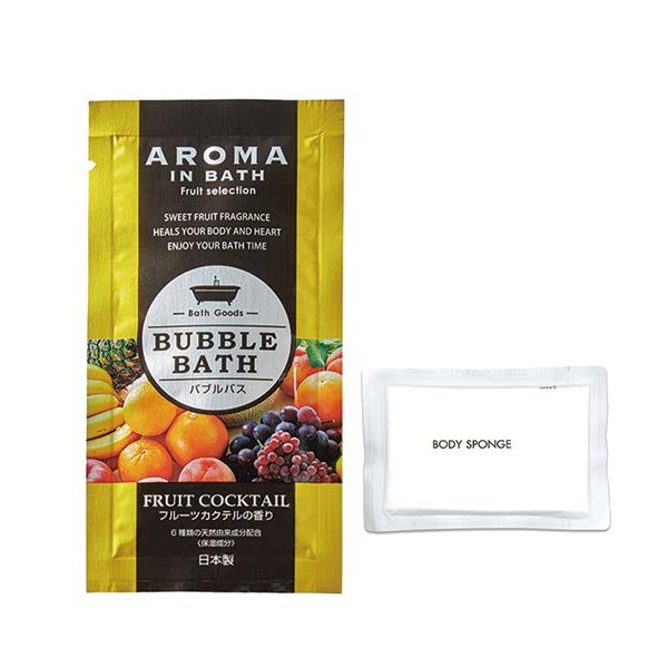 Aroma Inbus Bubble Bath (Fruit Cocktail Scent) Set of 5 Foam Bath Salts + 1 Compression Sponge