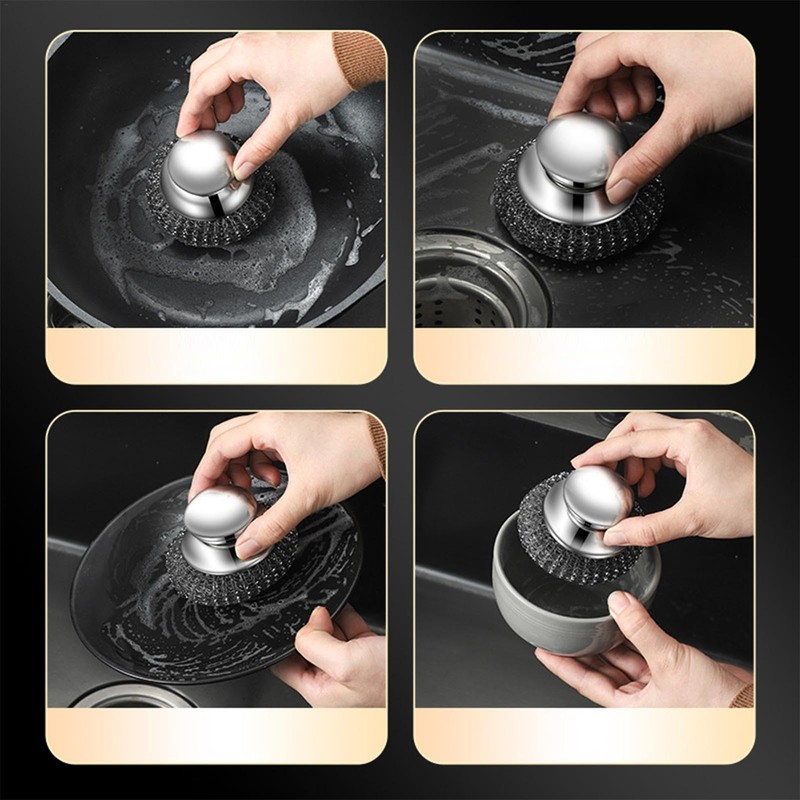 Stainless Steel Wool Scrubber with Handle | Wool Dish Scrubber