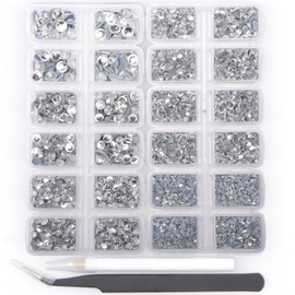 CHCCOYE 8000 PCS Hot Fix Round Crystals Gems Glass Stones Hotfix Flat Back Rhinestones for DIY Making with 1 Tweezers and 1 Pick Pen (Crystal)