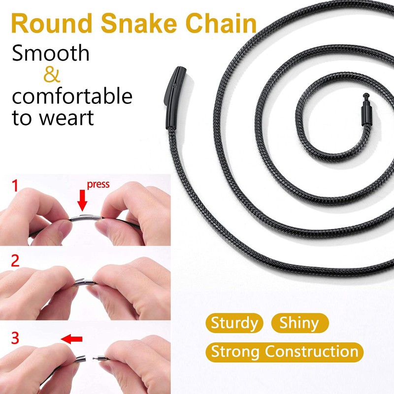 Round Snake Chain 16 inch Chain for Necklace Black Choker
