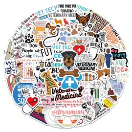 Leisitator 50 PCS Veterinary Stickers - Waterproof Vinyl Vet Tech Sticker Decal for Water Bottle, Laptop, Scrapbooking, Skateboard, Car, Luggage, Helmet