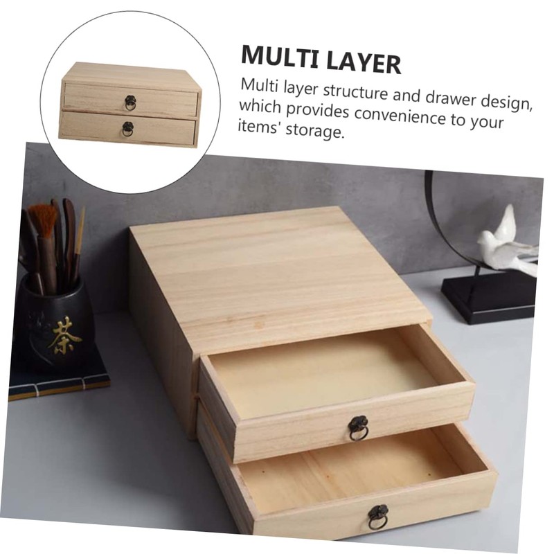 Cabilock Wooden Box Drawer Sundries Organizer Container Multipurpose Desktop Box