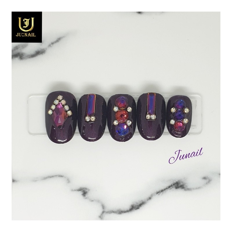 Deep Violet Handmade Nail Tips - Long Round Square /