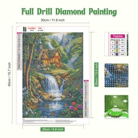 GHHKUD Diamond Painting Kits Landscape for Adults, DIY 5D House Diamond Painting, Full Drill Waterfall Diamond Art Kits Art Pictures for Relaxation Gifts Home Wall Decor 30x40cm