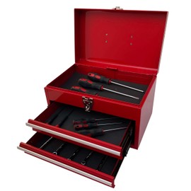 Workington Portable Metal Tool Chest with 2 Drawers, 14" 2-Drawer Tool Chest Cabinet with Ball Bearing Drawer Slides, Steel Tool Storage Box Organizer 4202 Red