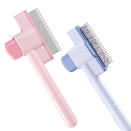 2 Pcs Pets Painless Healing Brushes Long and Short Hair Pet Brushes Hair Removal Cat Brush Dog Brush Washable (Blue + Pink)