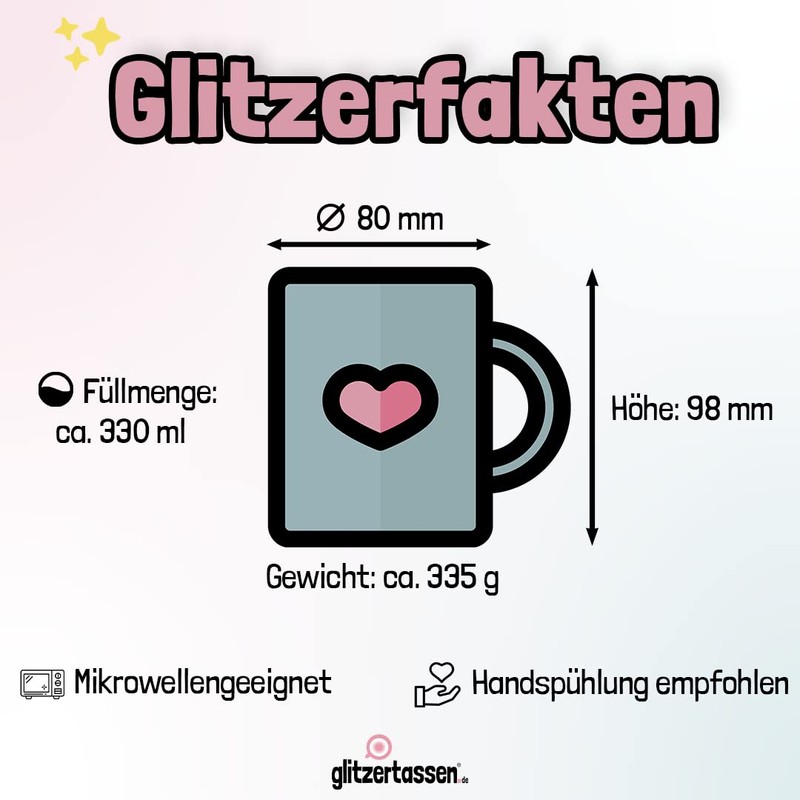 glitzertassen.de® On the floor of the facts, cup with glitter,