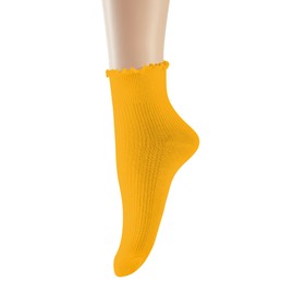 UTTPLL Womens-Ruffle-Turn-Cuff-Casual-Lettuce Socks Lovely Double Needle Ankle Boot Socks Athletic Soft Cotton Warm Cute Crew Frilly Sock Yellow One Size