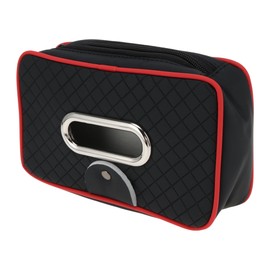 X AUTOHAUX Car Sunglasses Case Universal Sun Visor Sunglasses Holder for Car Leather Black Red 21x12cm 1 Pcs