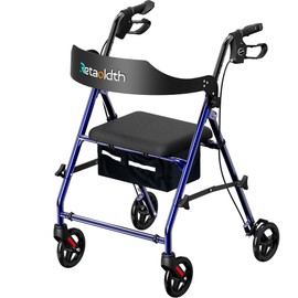 Foldable Rollator Walker with Seat for Seniors, All-Terrain Wheels, 350lb Capacity, Reinforced Inner Metal Rod for Easy Folding & One-Hand Carry, Lightweight Rolling Walker - Blue