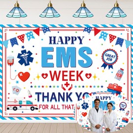 Happy EMS Week Banner Backdrop 6x4FT Thank You for All You Do Sign Background Emergency Medical Services Appreciation Week Decorations Supplies