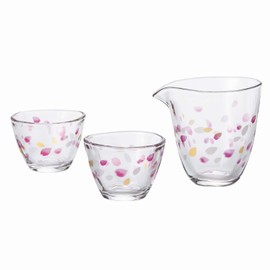Aderia S-6318 Haruiro Sake Set [Tebineri / Single Mouth Free Cup: 6.3 fl oz (160 ml), Ochoko: 3.5 fl oz (90 ml), Cherry Blossom, Pink, Made in Japan, Comes in a Cosmetic Box, Birthday Gift, Present