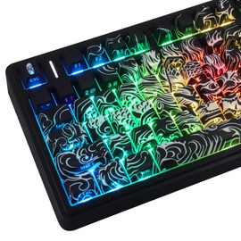 Tsungup Shine Through PBT Keycaps,138 Keys Custom Cool Dragon Pattern Side Printed Keycaps,Cherry Profile Key Caps Keyboard Keycap Set for 60% 65% 75% 80% 100% MX Switches Mechanical Keyboard(Black)