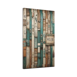 Nijuodnijir Light Switch Cover Plate Vintage Wood Brown Turquoise Splicing 1 Gang No Device Blank Electrical Wall Plates Faceplate Decorative Switch Plate For Farmhouse Cabin Decor