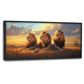 Large Lion Framed Canvas Wall Art for Living Room Bedroom Sunrise Sunset Lion Pictures Decor Nature Landscape Painting Prints Artwork Home Dining Room Office Decoration 60"x30"