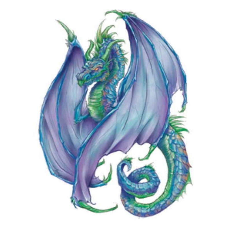 Fantasy Dragons Temporary Tattoos, Set of 10 Colorful Dragon Tattoos