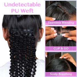 IDN BEAUTY IDN BEAUTY Seamless Clip In Hair Extensions Human Hair, Kinky Curly 14 Inch 110g 7pcs Natural Black Seamless Curly Clip Ins Remy Human Hair Seamless Clip Ins For Black Women PU Weft Invisible Edge